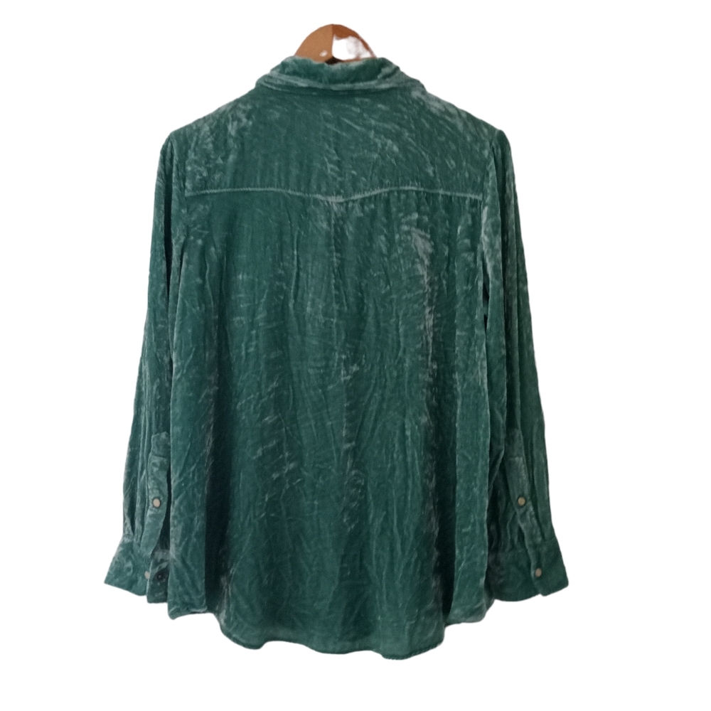 Sundance Top Snap Button Down Western Yoke Crushed Aquamarine Velvet Size Medium - Picture 6 of 11